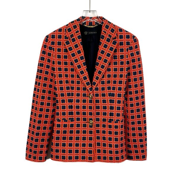 A-grade H12579 Versace orange plaid lapel long-sleeved suit jacket 38 S size - Picture 1 of 8